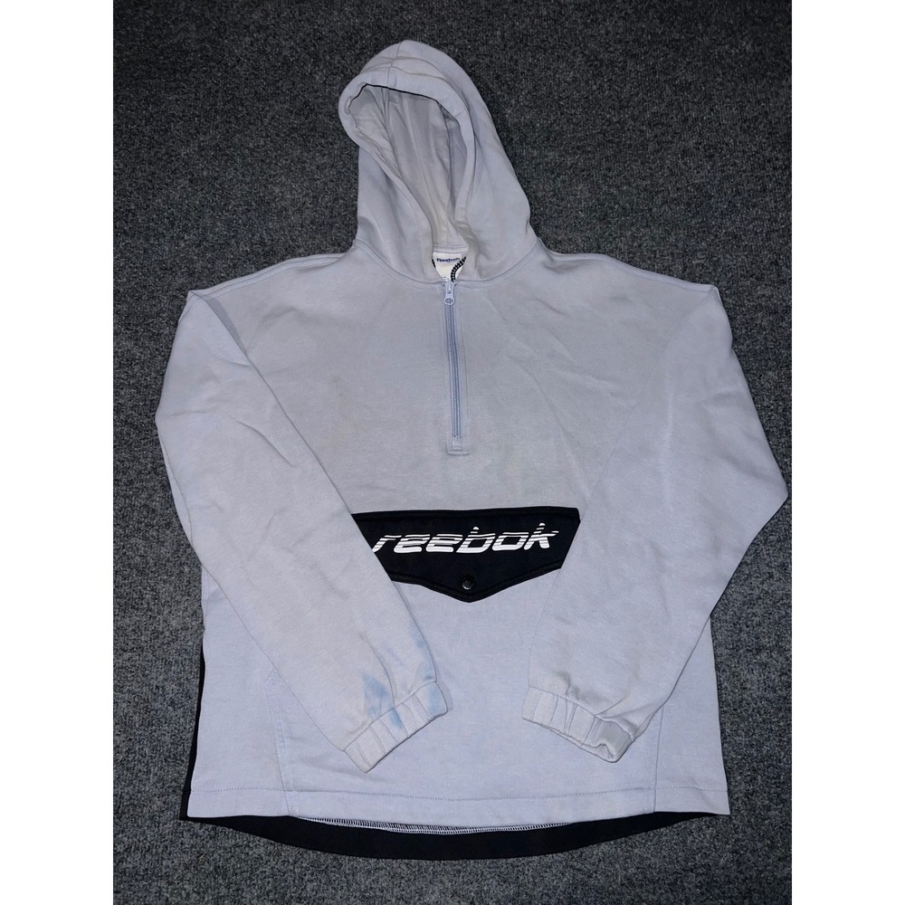 Reebok Classic Womens Small Light Blue Black Quarter Zip Hoodie Sweatshirt